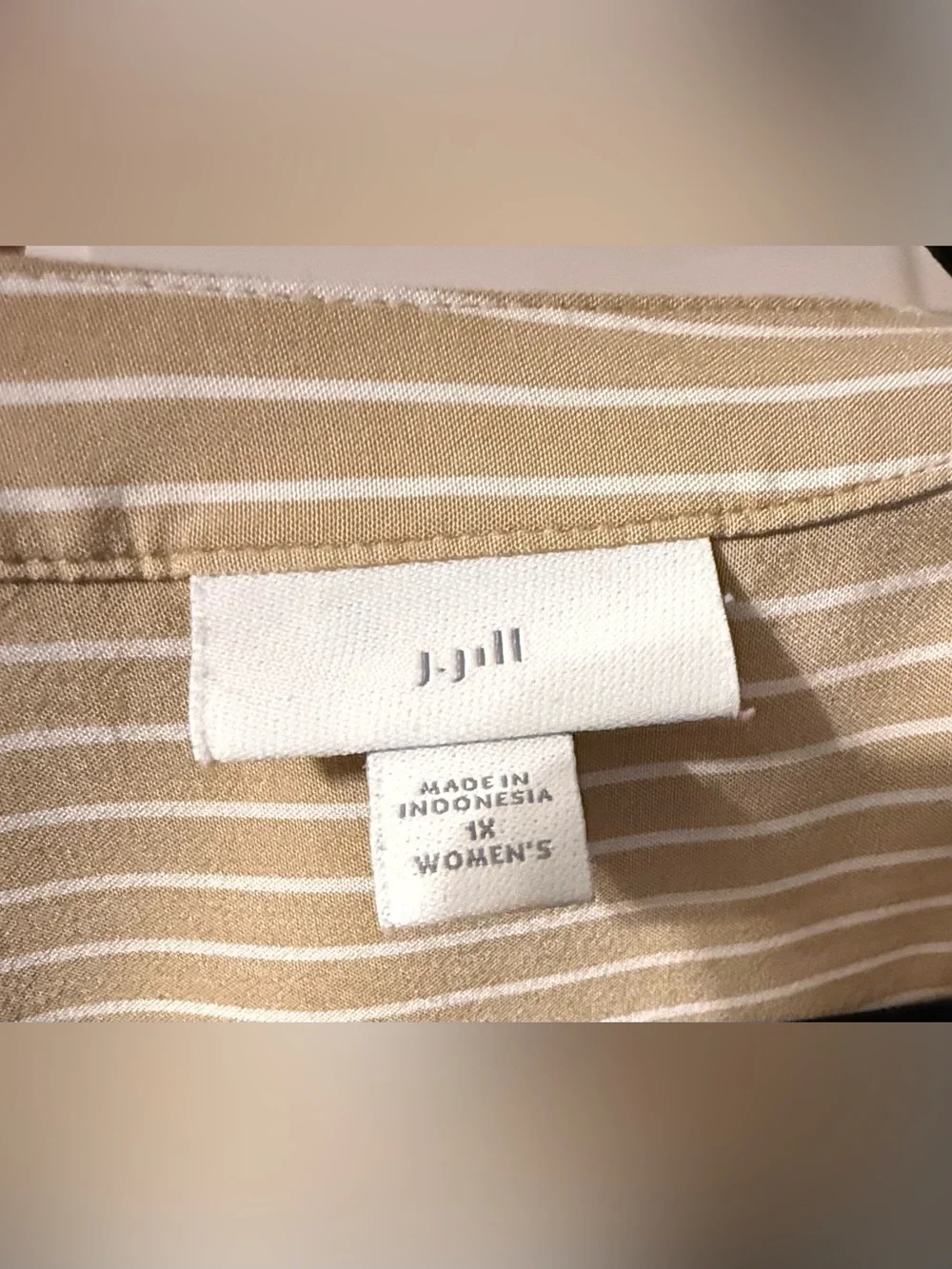 J. Jill Rayon Tan and White Striped Button-Down Shirt - Picture 2 of 5